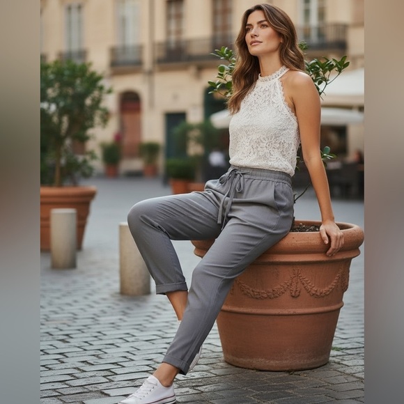 Wilfred by Aritzia Pants - WILFRED ARITZIA ALLANT PANT CROPPED HIGH RISE GRAY LINEN TROUSER JOGGERS SZ SM